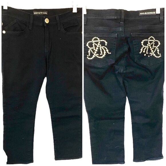 Rock & Republic Stretchy Cropped Black Jeggings 6 - Picture 1 of 6